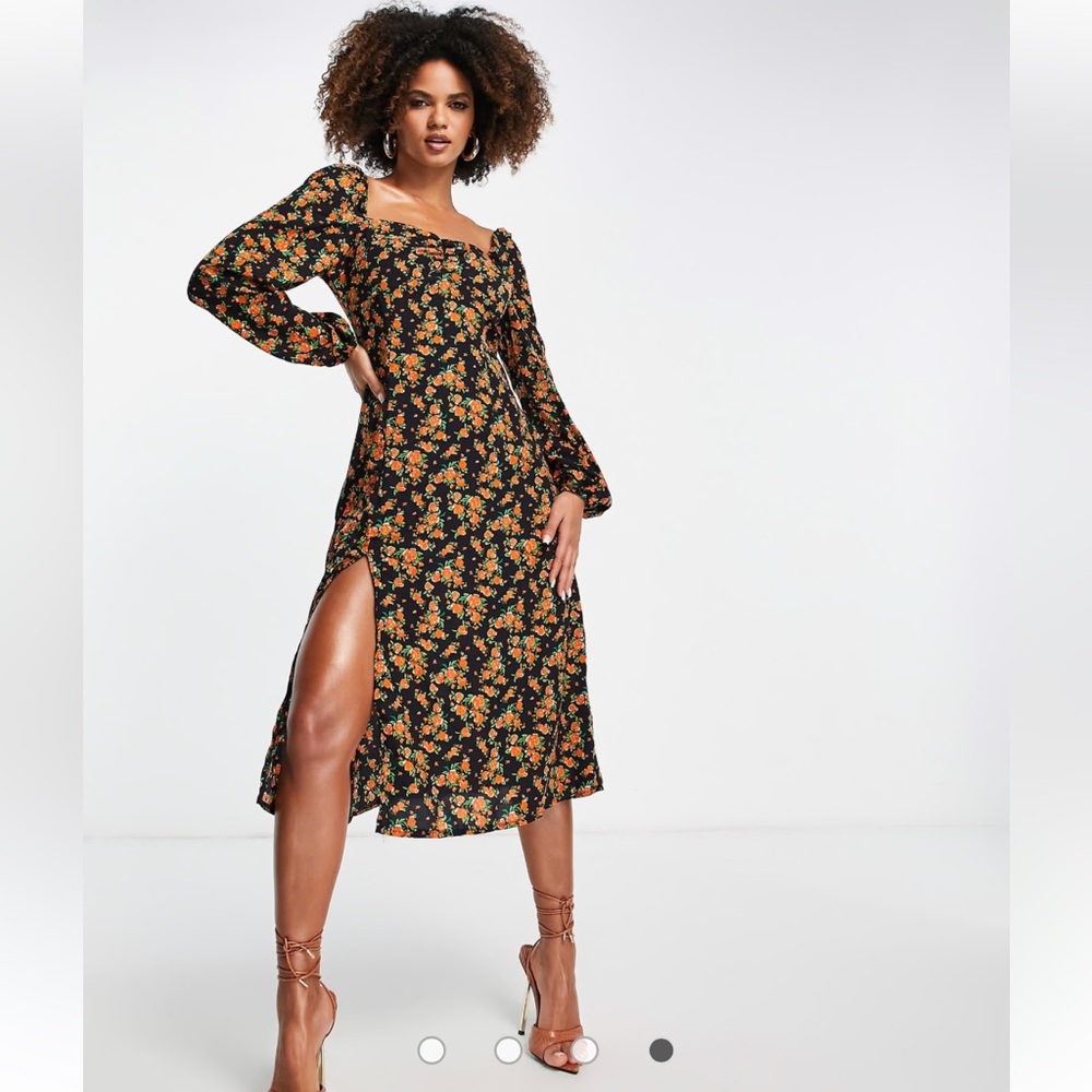 Missguided Black Floral Midi Dress
